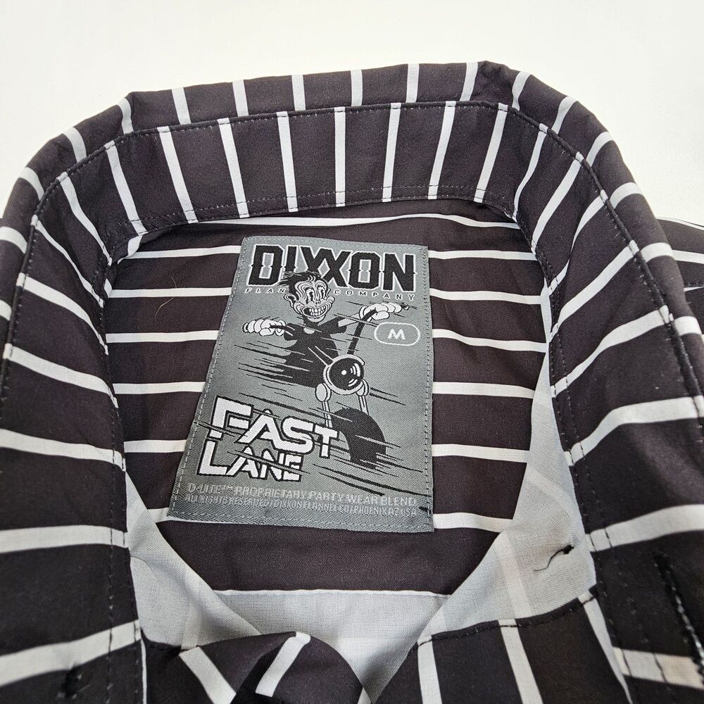 Dixxon Flannel Fast Lane Men's Medium Black White Striped Button Up Shirt - Picture 9 of 10